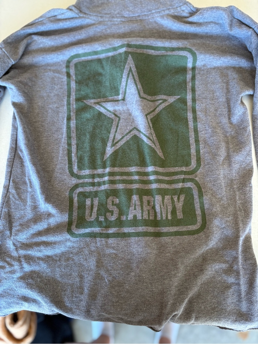 PINK Victoria's Secret Gray Long-Sleeve Tee with Green U.S. Army Star Graphic